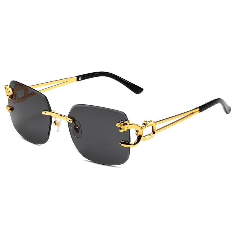 wholesale female personality leopard mirror leg male 2024 Fashion Trends rimless designer luxury Cut edge sun glasses Sunglasses