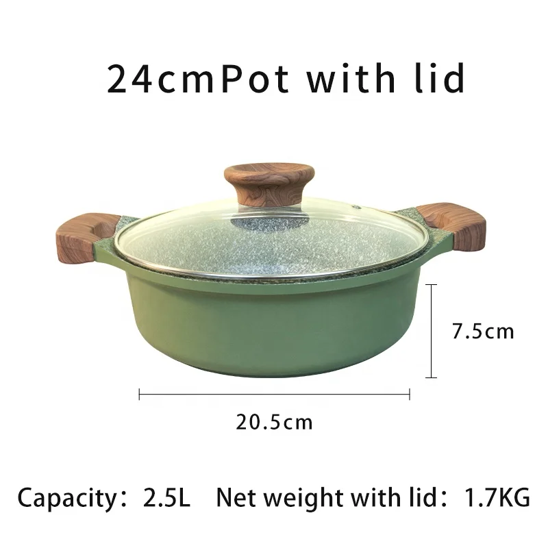 Aluminum Binaural Pots And Pans Kitchen Cooking Pot Set Cookware Maifanshi Stone Coated With Steamer And Glass Lid.