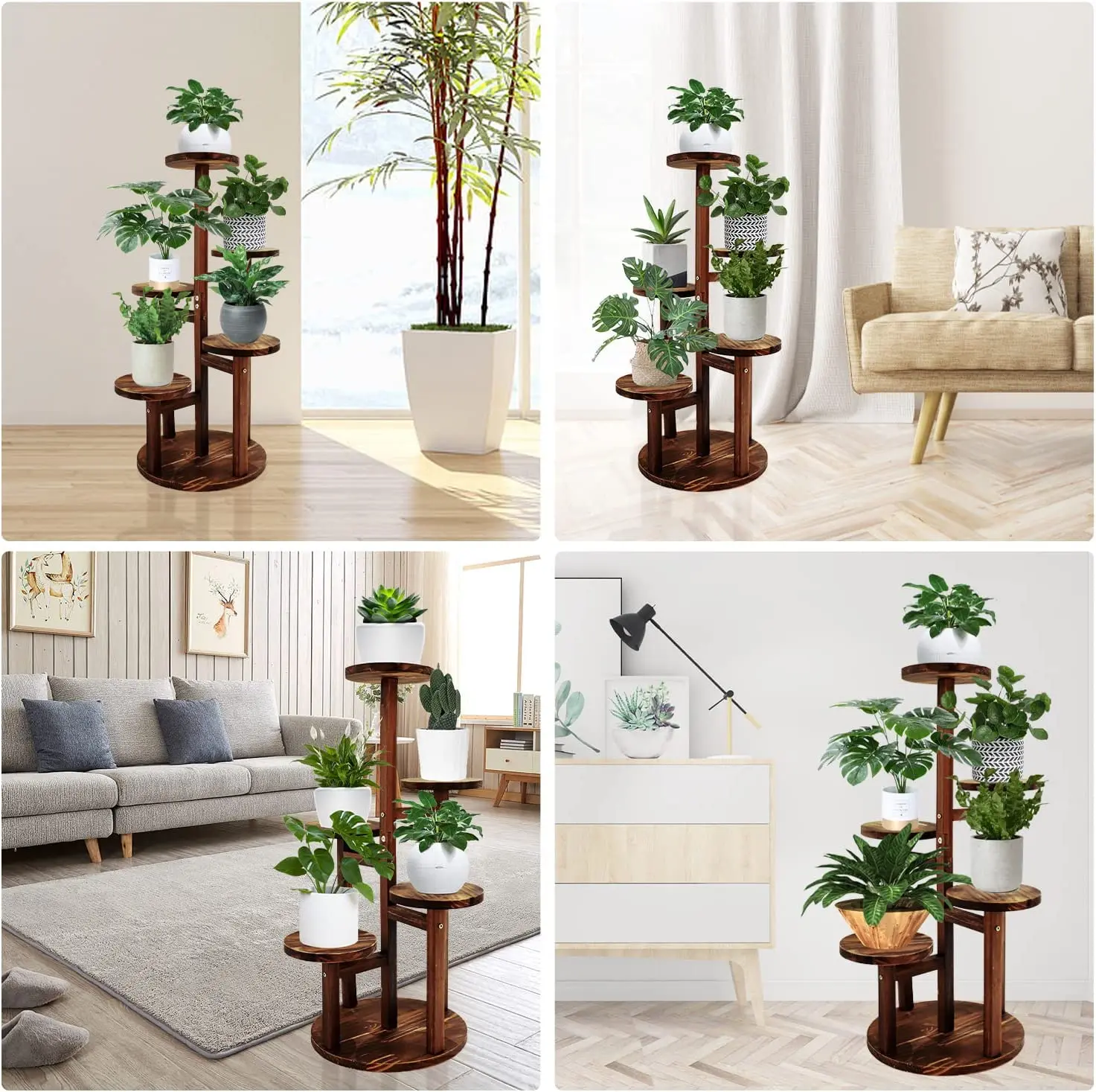 Plant Stand, 5 Tiered Tall Plant Shelf for Indoor Multiple Plants,Wood Corner Plant Holder for Living Room