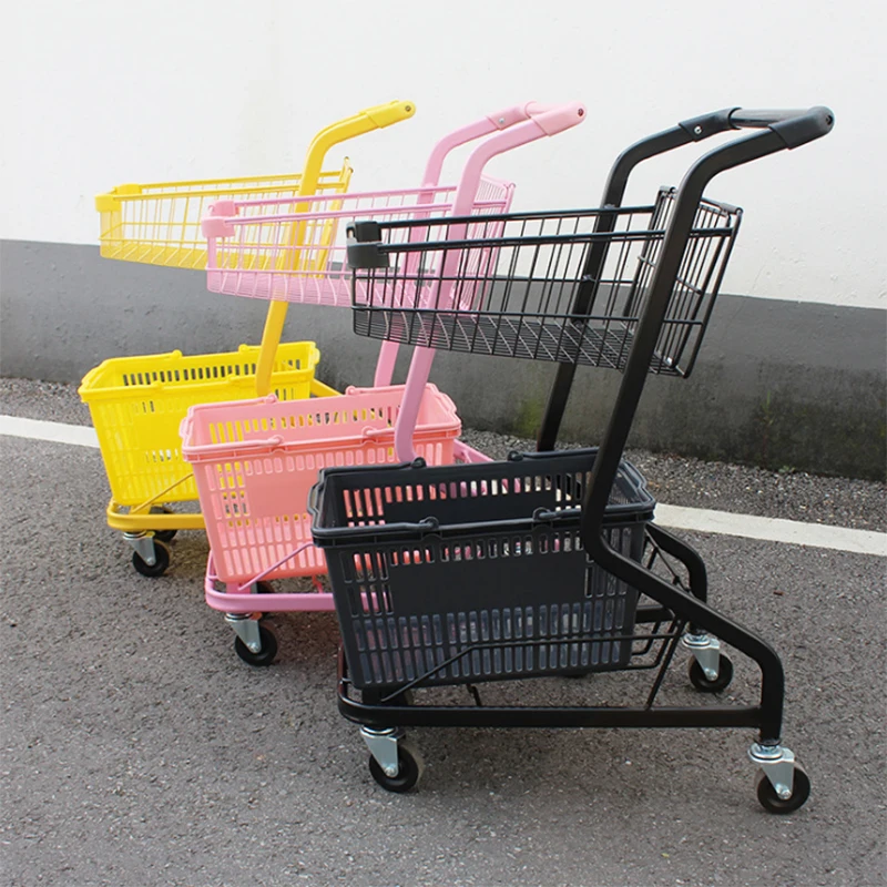Manufacturer 2-tier supermarket grocery trundler double basket shopping trolley cart Supermarket Shopping Trolley