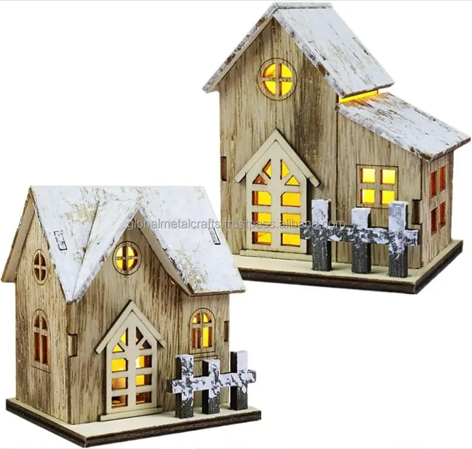 Wooden Christmas House Rustic Wood House Figures Miniature Christmas Town Winter Village Houses Christmas Table Decoration Gifts