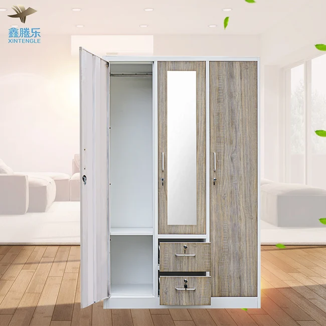 Wardrobe Country House Style 3 doors - Multifunctional Door Cabinet with Mirrored Door
