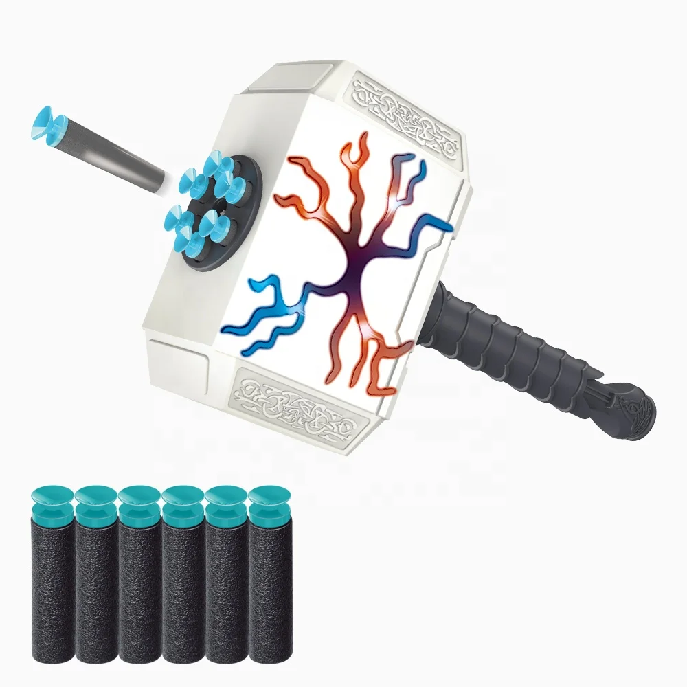 New Arrivals Thor4 Hammer Foam Blaster Toy Gun for Kids Adults Roleplay Games  Mjolnir with Lights and Customizable Soft Bullets