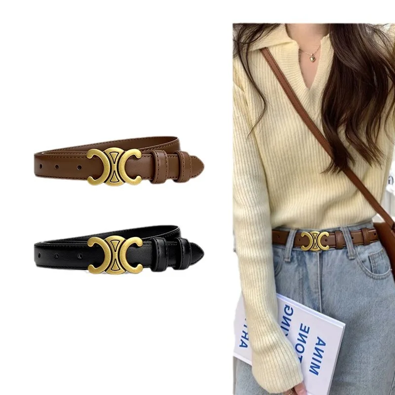 Wholesale Double C Triumph Belt Vintage Split Leather brand Belt Lady Dress Casual Decoration Thin Fashion Waist Belt For Women
