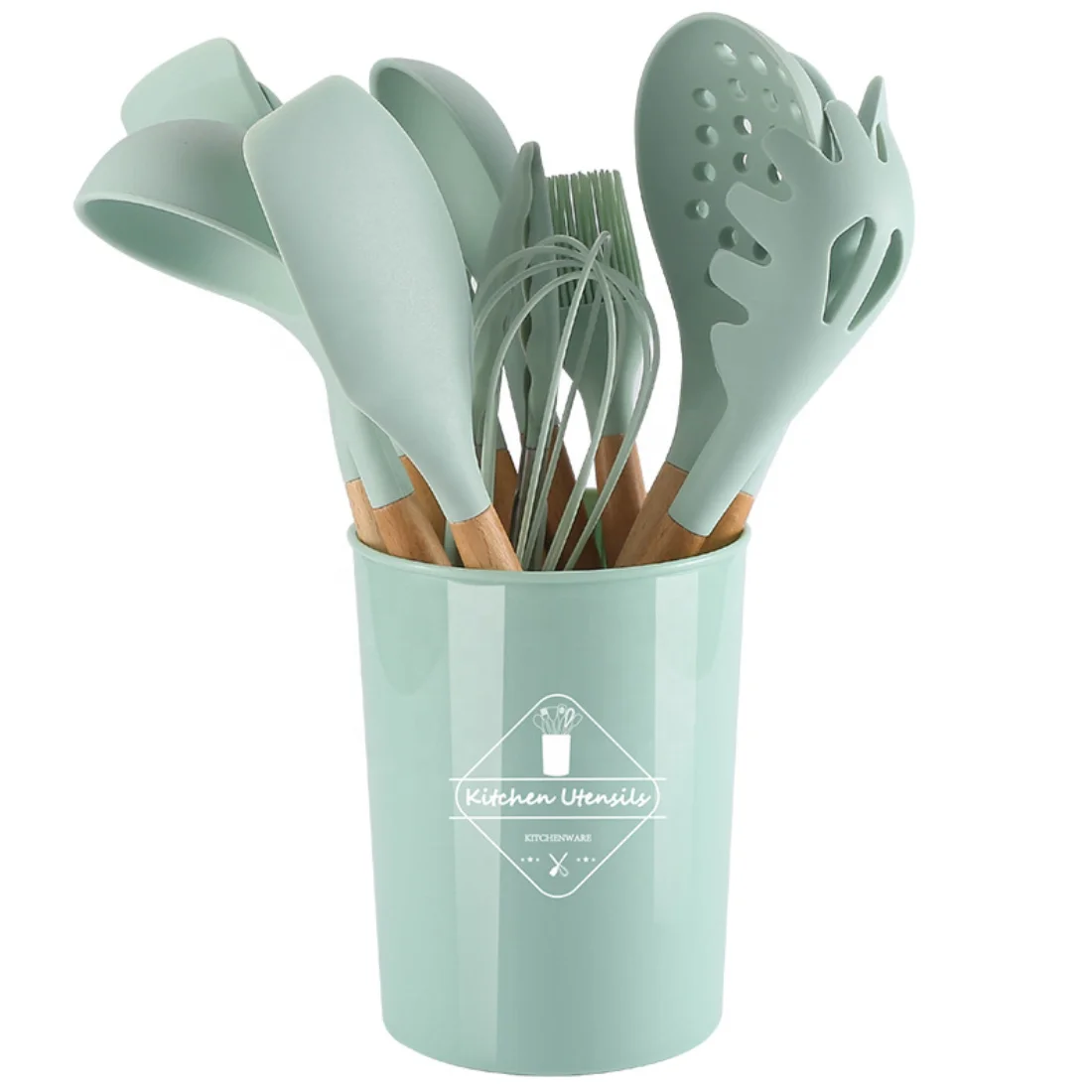 Customized Turner Spoon Cooking Wooden Handle Kitchen Tools 12pcs Silicone Kitchen Utensil Set