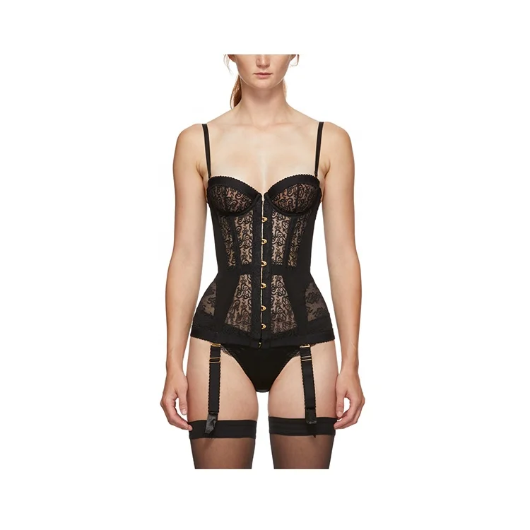 Private Label Latex Body Shaper Waist Trainer Black Lace Mercy Corset Bodysuit