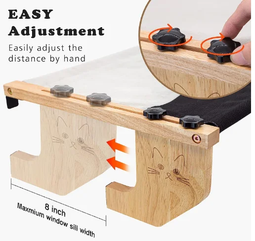 Cat Window Perch Sill Window Hammock Thicken Rubber Wood Metal Frame for Large Cat Easy to Adjust Assemble Cat Bed Seat