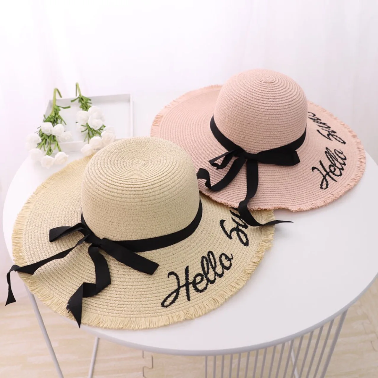 UPF 50+ UV Protection Embroidered Womens Sun Hat Beach Hats For Women Wide Brim Foldable Floppy Straw Hat