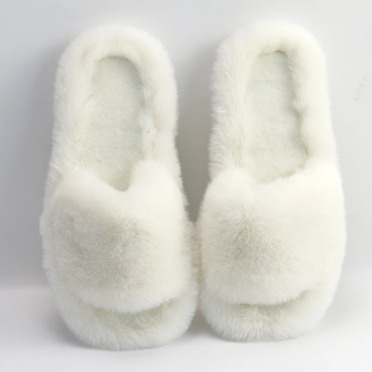 Custom Women Fashion One Strap Furry Imitated Rabbit Fur Fluffy Fashion Fur Slippers for Women