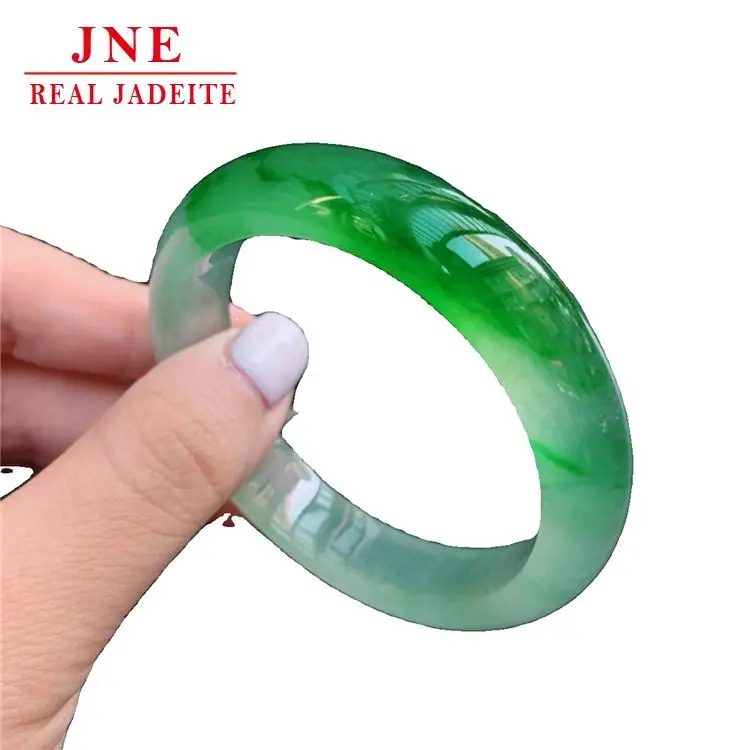 High Quality Ice Jadeite Jade Floating Flower Green Jade Bracelet Myanmar Natural A Type Positive Ring Jade Bracelet