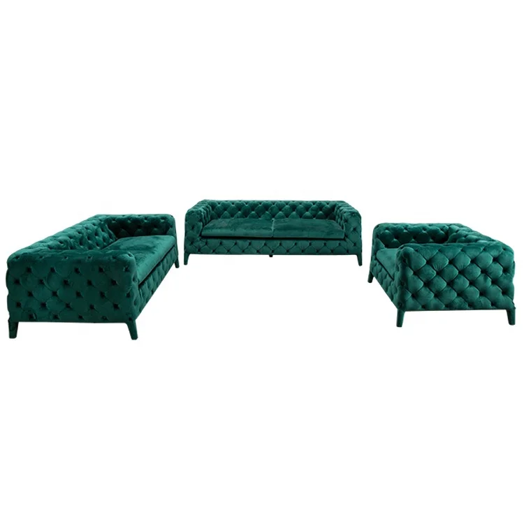 
Furniture Tufted Green Velvet Fabric American Chesterfield Sofa Set Venta De Muebles Designs Modern 