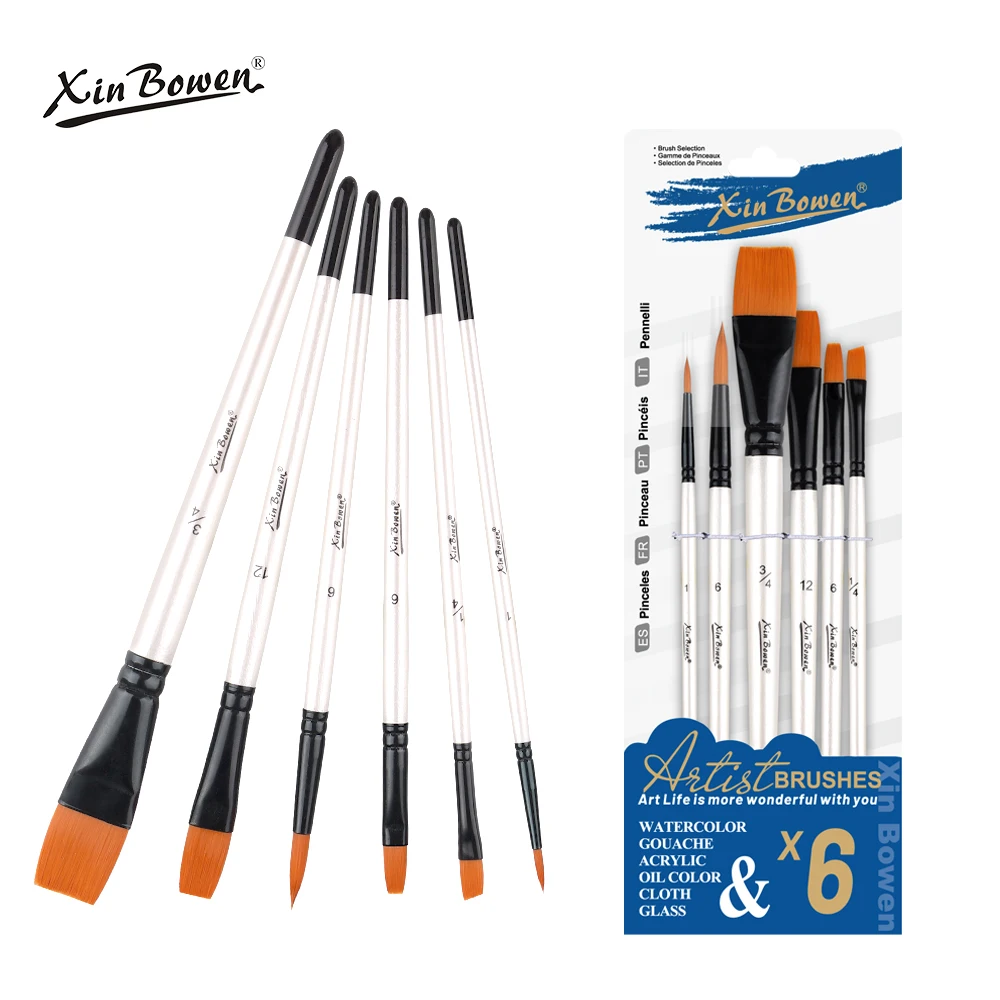 Xin Bowen Nylon Synthetic Hair Paint Brushes Wood Artist Graffiti Brush Set For Watercolor Oil Acrylic Paint Brush