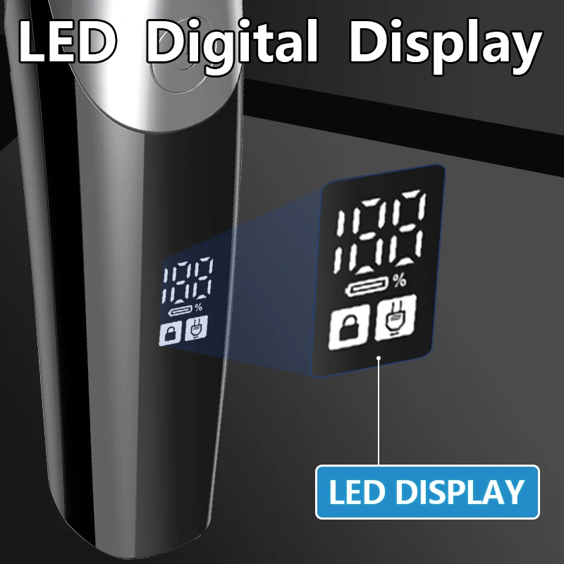 Перезаряжаемая Парикмахерская Машинка для стрижки бороды, беспроводной триммер для ухода за волосами, мужской триммер для бороды с переключателем и светодиодным дисплеем