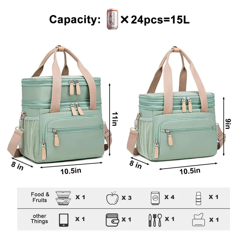 Leak Proof Lunch Box for Work Large Lunch Cooler Bag With Removable Shoulder Strap with Side Pockets lunch tote Bag