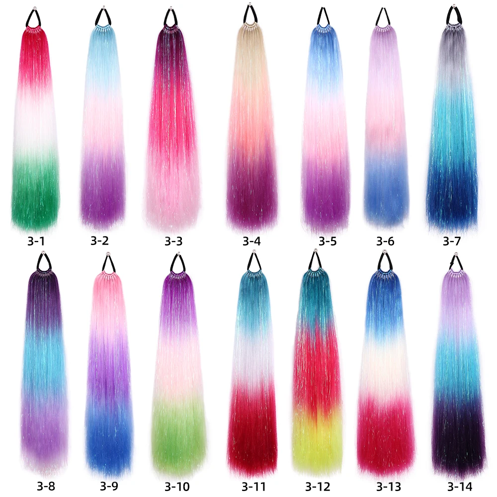 9 Strands Tinsel Glitter Braided Ponytail Colored Hair Extensions for Kids Girls Hair Accessories