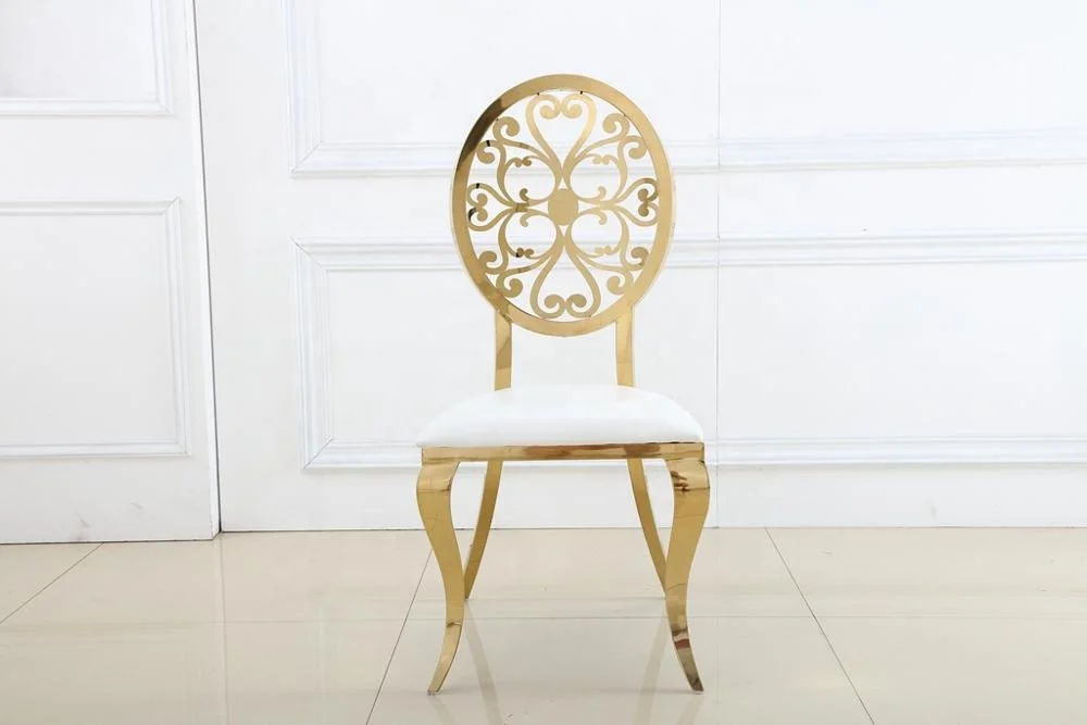 
Luxury Interior Design Floral Banquet Hotel Dining Chair Gold Stainless Steel Event Rental Wedding Chairs 