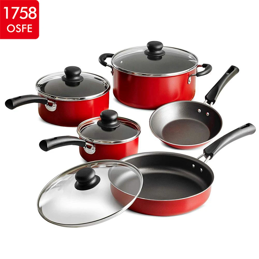 New 9-Piece Wholesale Home Cooking Aluminum Tempered Glass Lid Induction Base Pots And Pans Non Stick Cookware Set