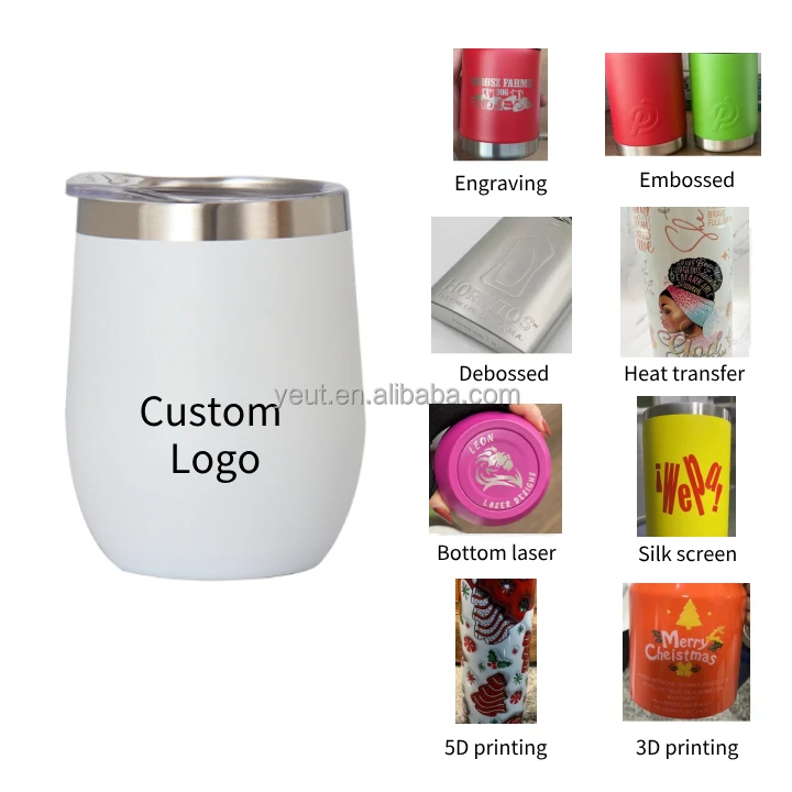 Factory Wholesale Customized 12oz Wine Glass Stainless Steel Insulated Reusable Egg Tumbler Cup With