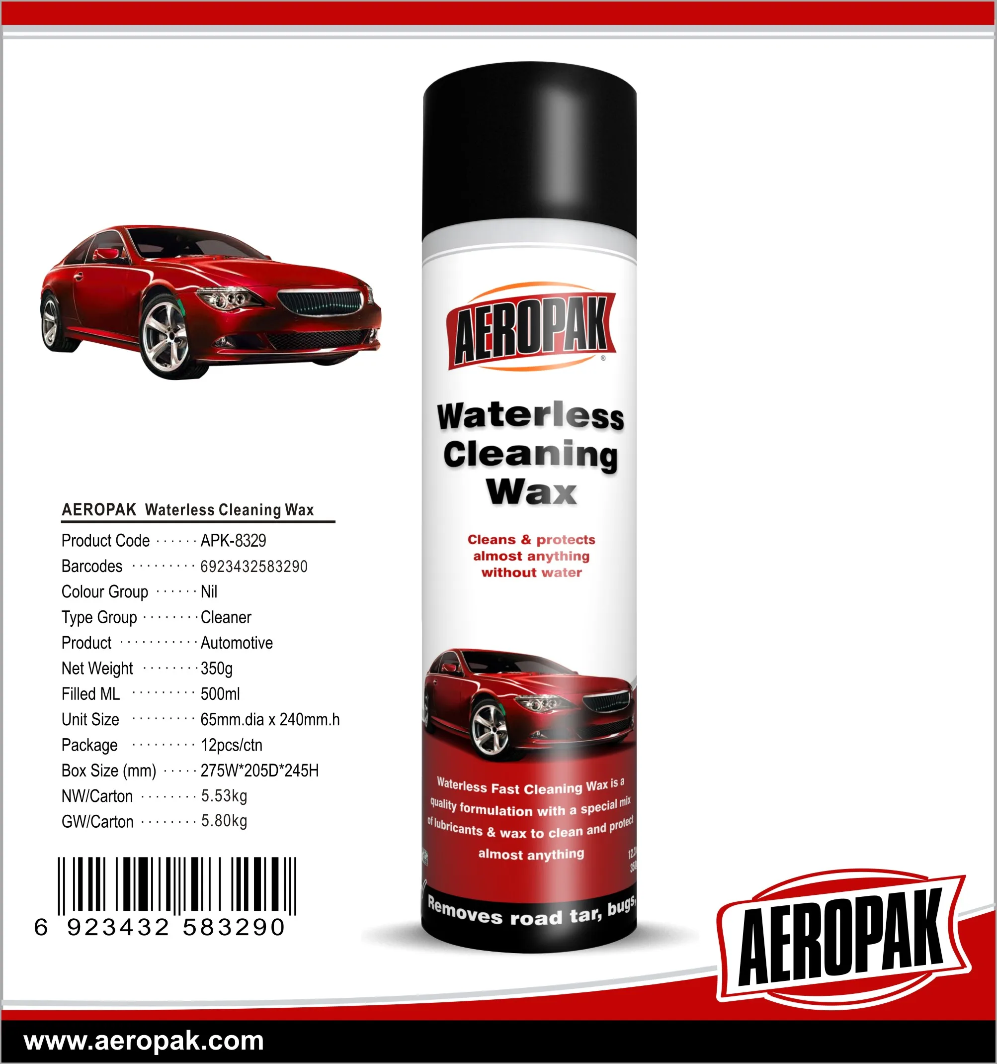 Aeropak 500ml Aerosol Spray Wax Cleaning Polishing Protecting
