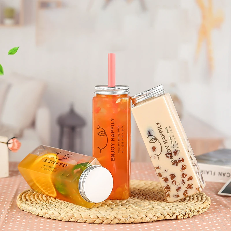 Custom logo 500 ml disposable rectangle PET plastic bottle plastic juice bottle