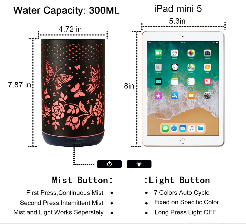 Flower Butterfly Metal Oils Aroma Diffuser, Fragrance Essential Oils Stone Cool Mist Metal Humidifier