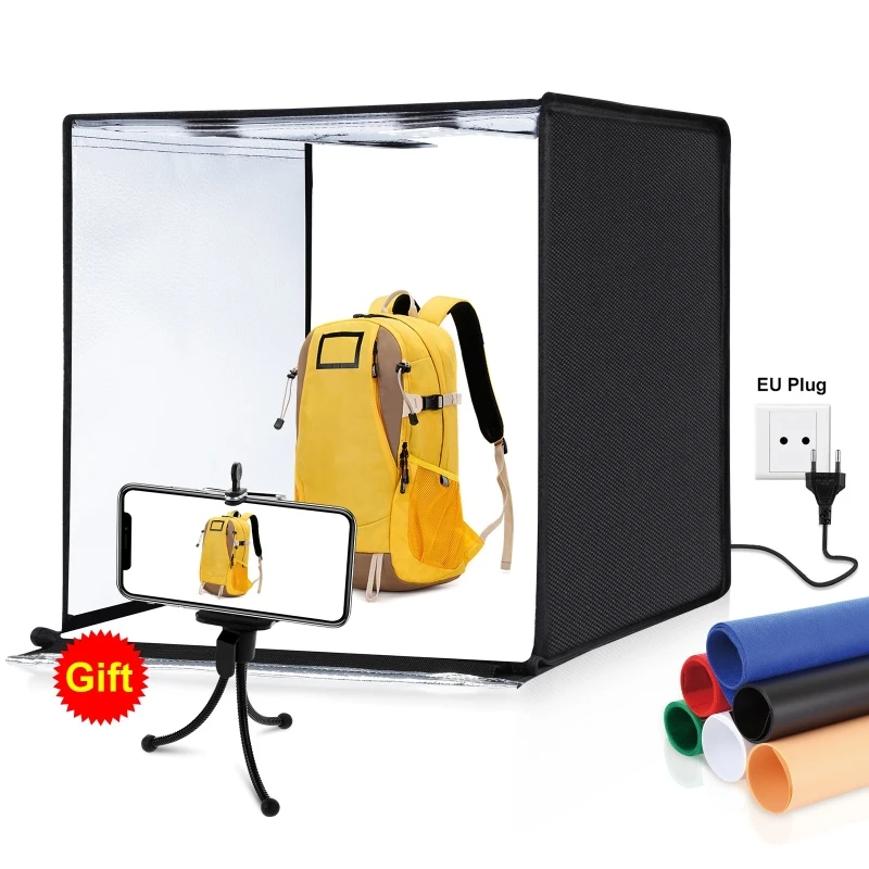 On Sale PULUZ Photo Studio Light Box Portable 60 x 60 x 60 cm Light Tent LED 5500K White Light Dimmable  Studio Tent Kit EU Plug