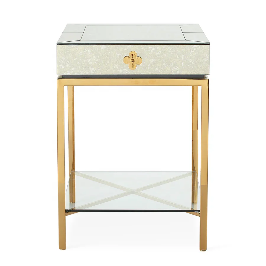 Jonathan adler антикварная зеркальная тумбочка с выдвижным ящиком золотая металлическая основа стеклянные тумбочки современные боковые Шкафы для