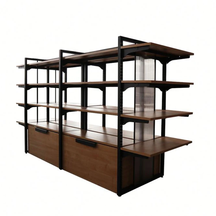 Customized Steel Double Side/Single Side Display Supermarket Convenience Store design wood shop shelves