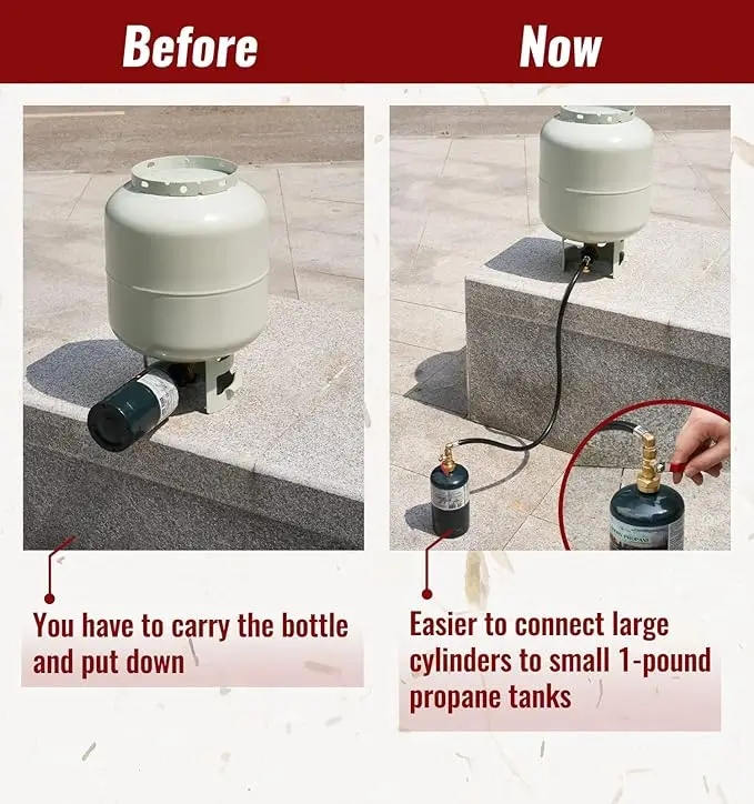 3 Feet Propane Refill Adapter Hose with Gauge and ON/Off Control Valve, Extension Propane Refill Hose