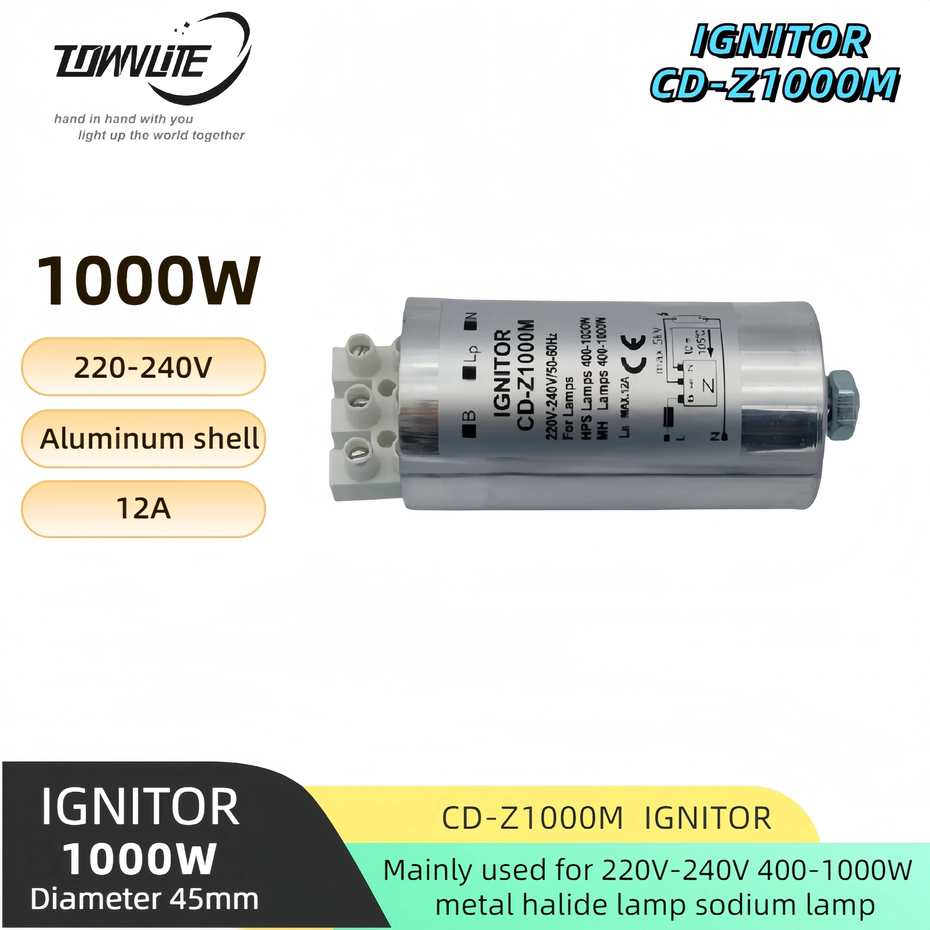 Metal halide lamp for three-wire project sodium lamp CD-Z1000M aluminum shell electronic ignitor