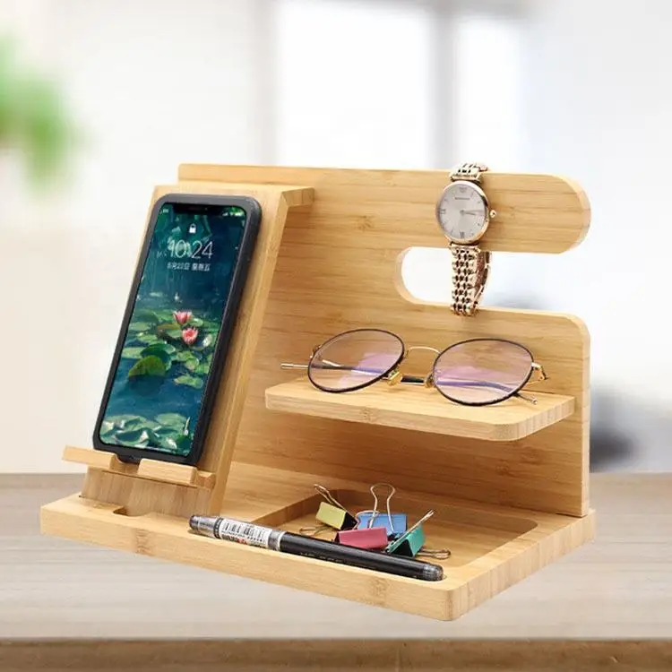 Wooden Phone Docking Station Wholesale Customization Storage Box Mobile Phone Holder Portable Desk Organizer