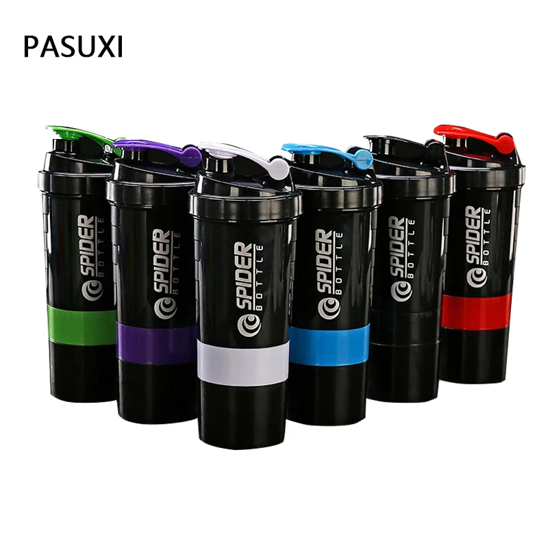 PASUXI Eco friendly Gym Outdoor Sports Bottle Leakproof Water Bottles Plastic Fitness Protein Shaker Bottle With Powder Box