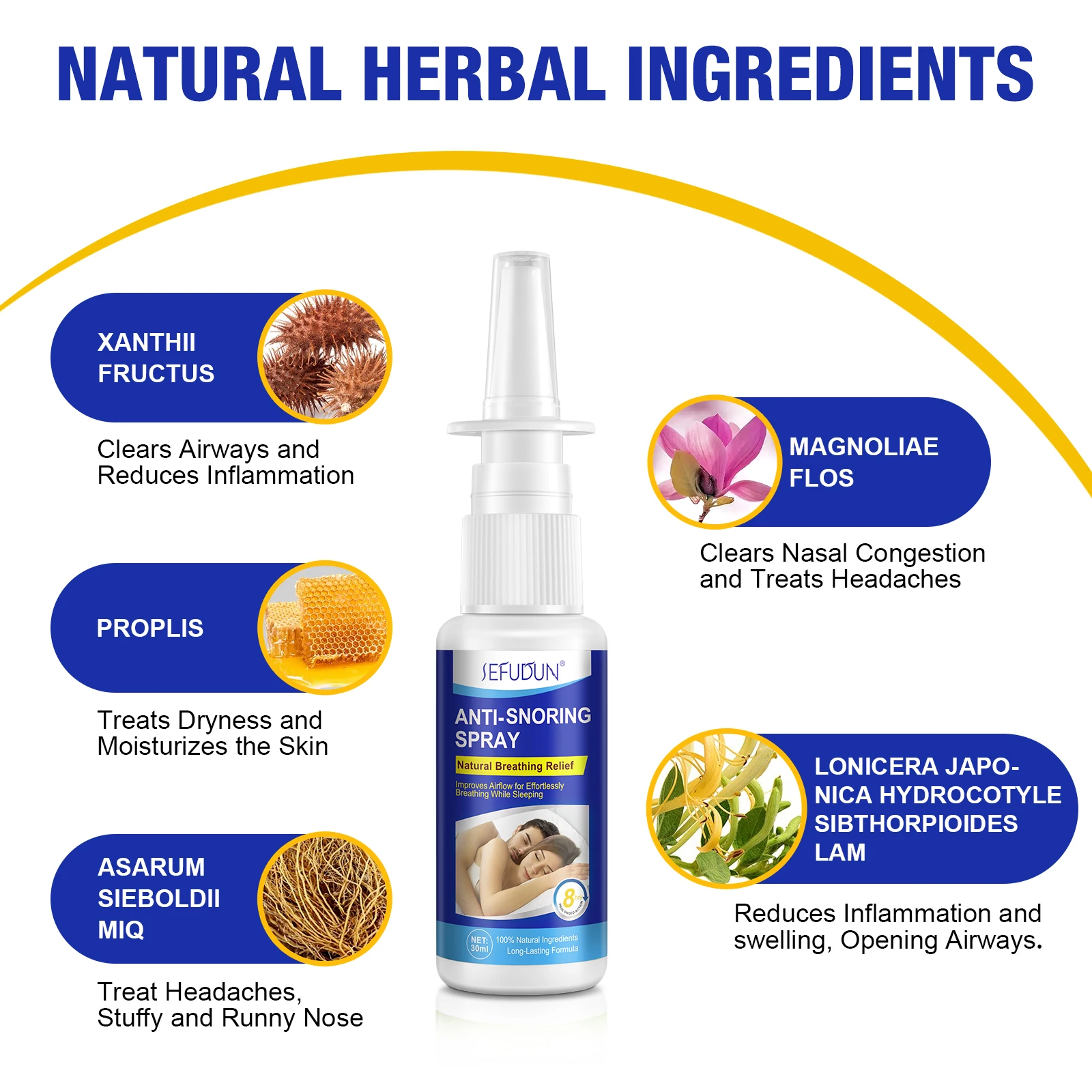 SEFUDUN elevates sleep quality natural breathing relief custom chinese herbs medical anti snore nasal spray 30ml,spray nasal