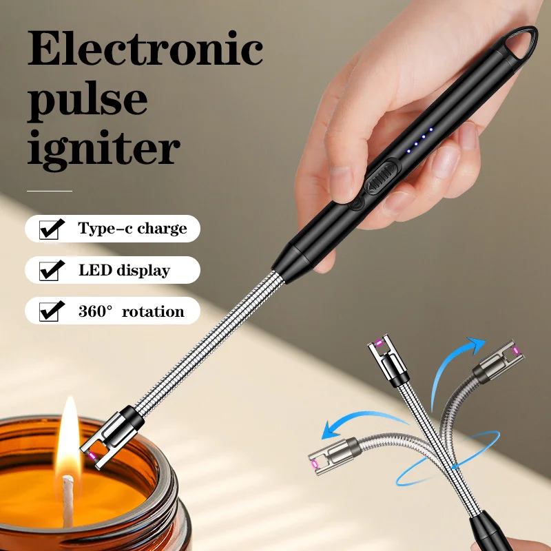 Wholesale Cheap 360° Rotating Arc Igniters Rechargeable Long Handle Pulsed Electronic Candle Lighters Accessories Tools