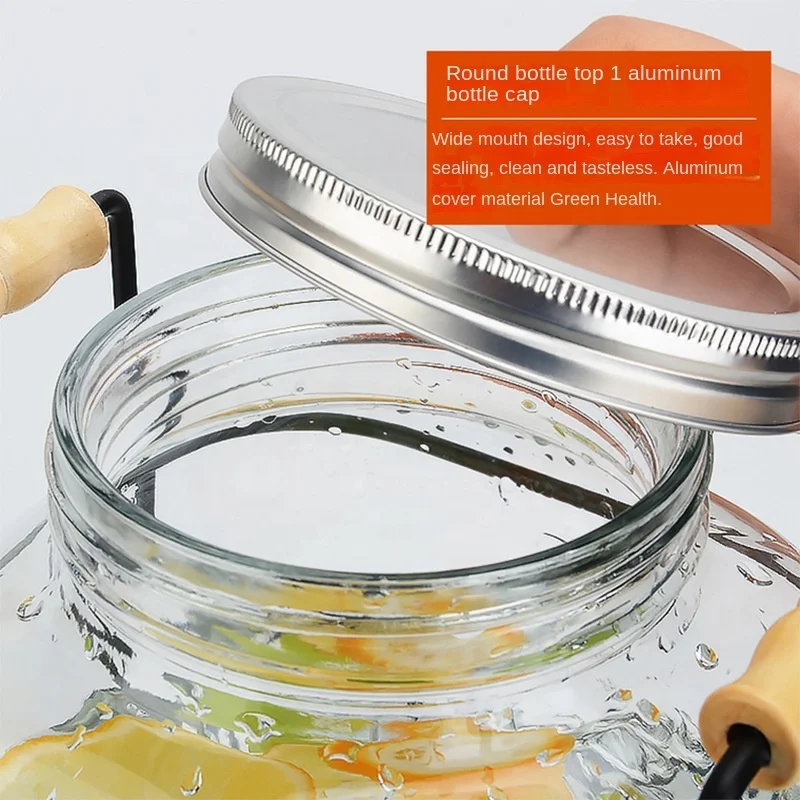 Best Selling 4L/8L Glass Mason Jar Stainless Steel Spigot Stand Beverage Juice Dispenser Water featuring Glass Metal Lids Tap
