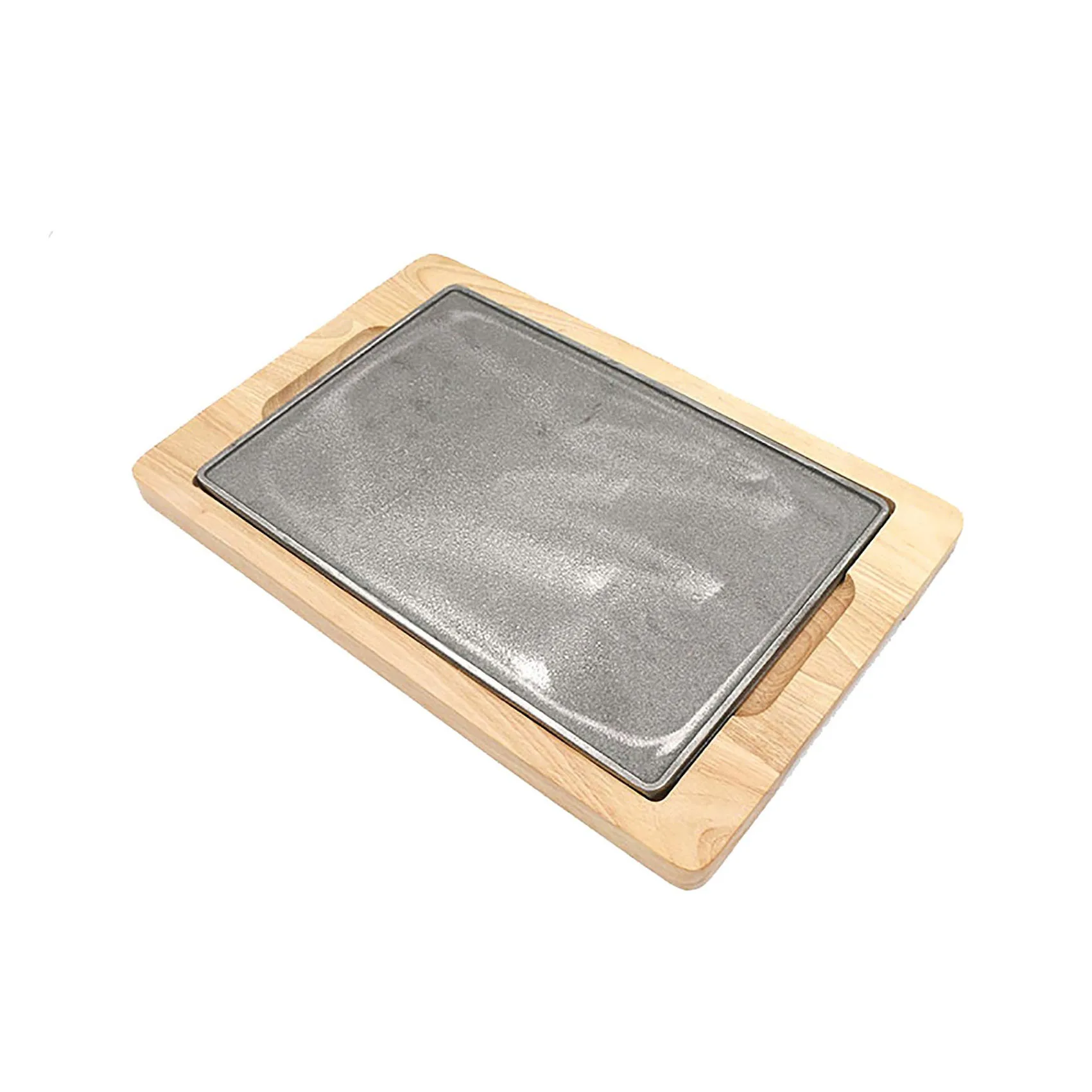Teppanyaki Plate with Wooden Base Large Cast Iron Steak Plate Household Use Grill Cooking Platter Steak Pan Grill Server Plate