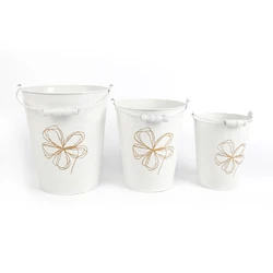 white Nordic INS style metal tin household storage tool iron bucket with wooden handle  container  packing/giftpacking