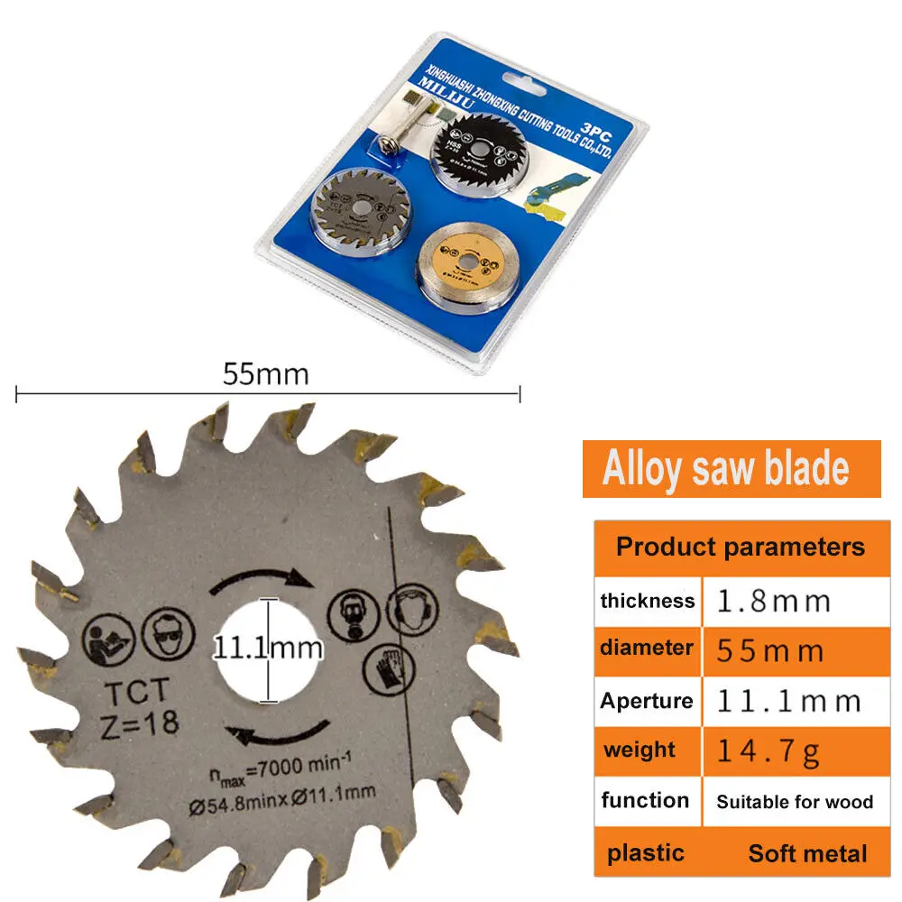 PEXMIENTAS 3pcs HSS Circular TCT Carbide Diamond Saw Blade Set Metal Cutting Disc Wood Cut 6mm Mandrel Cutting Blades