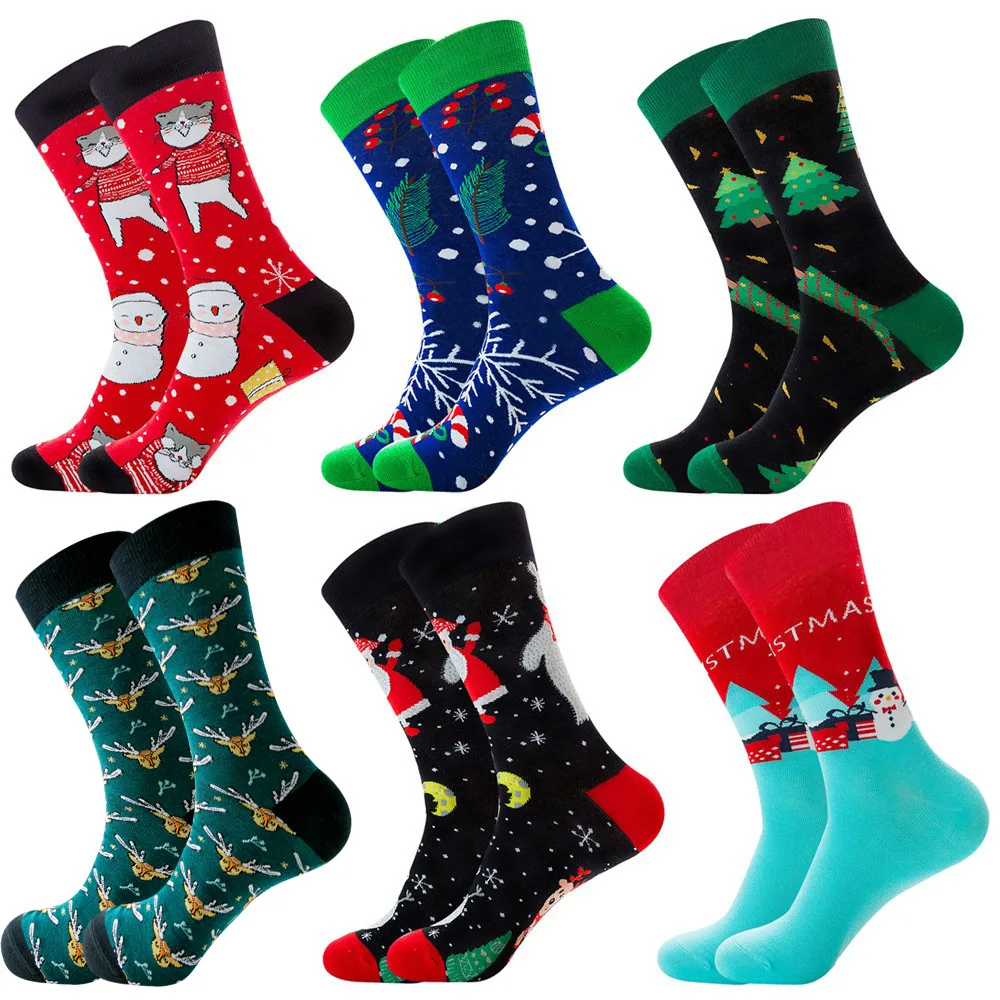 Low MOQ Bulk Christmas Socks Man Wear Happy Uniform Dress Socken Winter Crew 100% Cotton 2022 New Year Holiday Gift