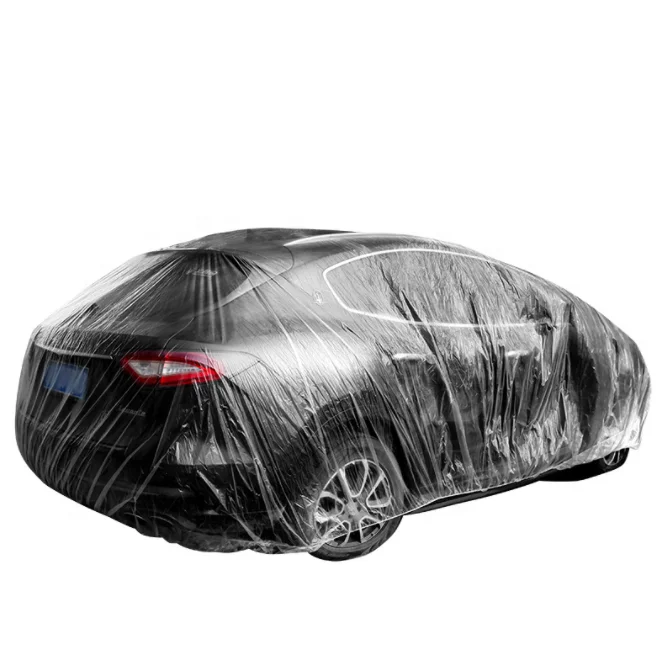 Protective Car Cover Transparent Plastic Auto Dustproof Covers With Elastic Band Rain Dust Resistant Scratch-Proof