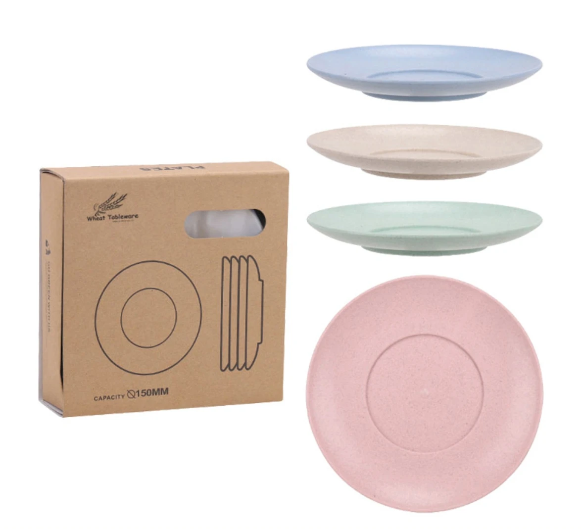 Customized Logo Cutlery 4 Pcs/Set Wheat Straw Plate 15 cm Dishes Tableware