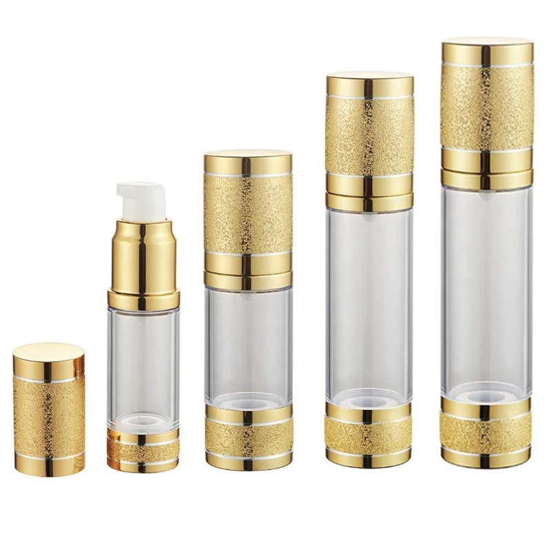 gold rolling sand airless pump bottle 30ml satin finished airless pump bottle 15ml with window shiny packaging bottle for cream
