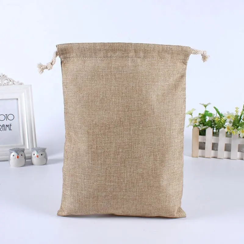 Breathable Dust-Proof Drawstring Pouch Small Drawstring Grey Jute Jewelry Bag Tote
