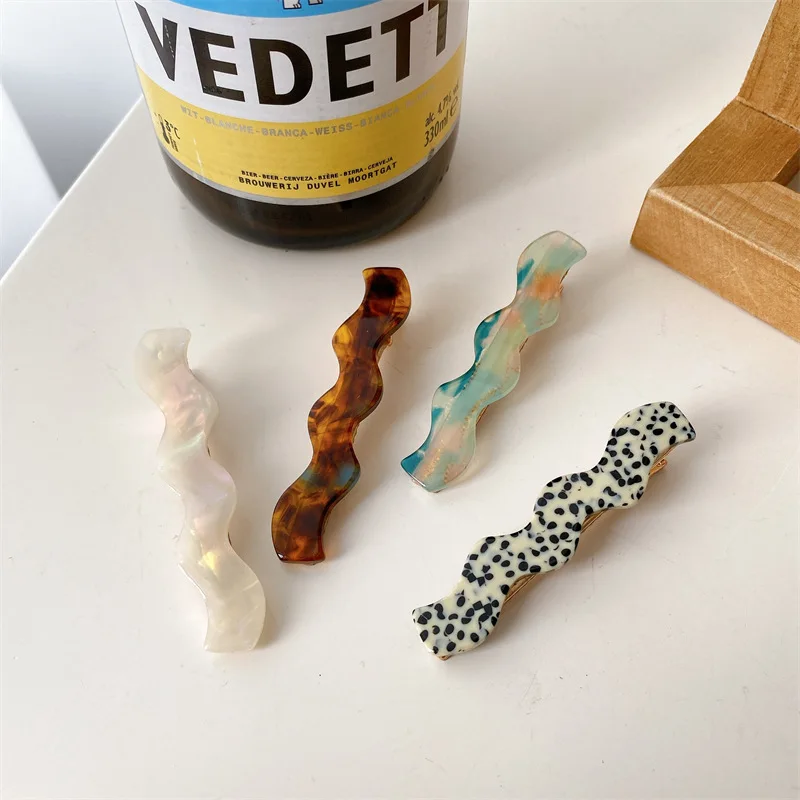 K2403 New Wave Acetate Hair Clips Tortoiseshell Plain Color Side Pins Hair Accessories Geometric Small Barrettes for Women