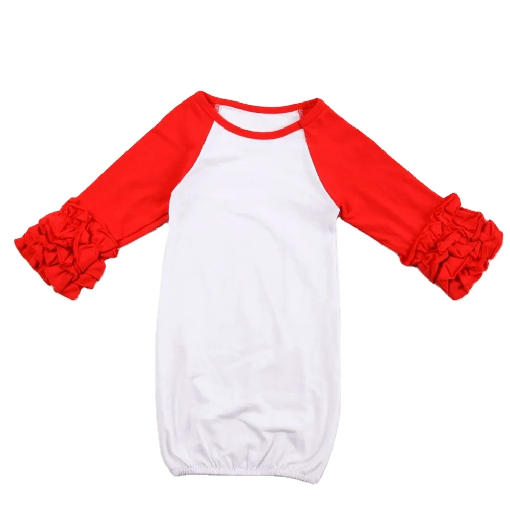 
CFP C088 RTS Raglan Ruffle Sleeve Gown Full Cotton Newborn Baby Girl Ruffle Raglan Baby Gowns 