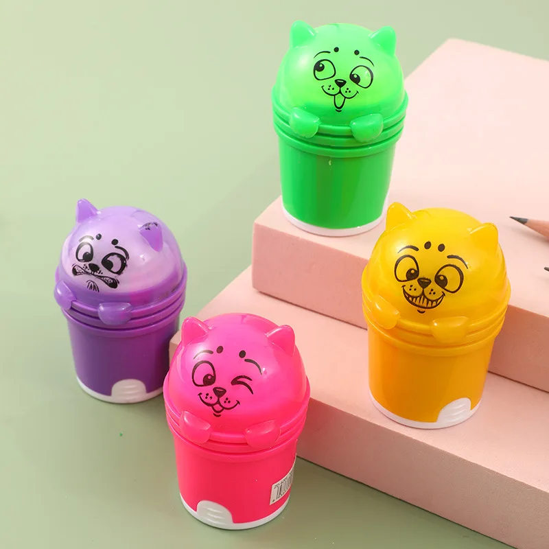 Cute pencil sharpener with eraser 2 in 1 24 pcs/box 16pcs/box cartoon student stationery portable pencil sharpener