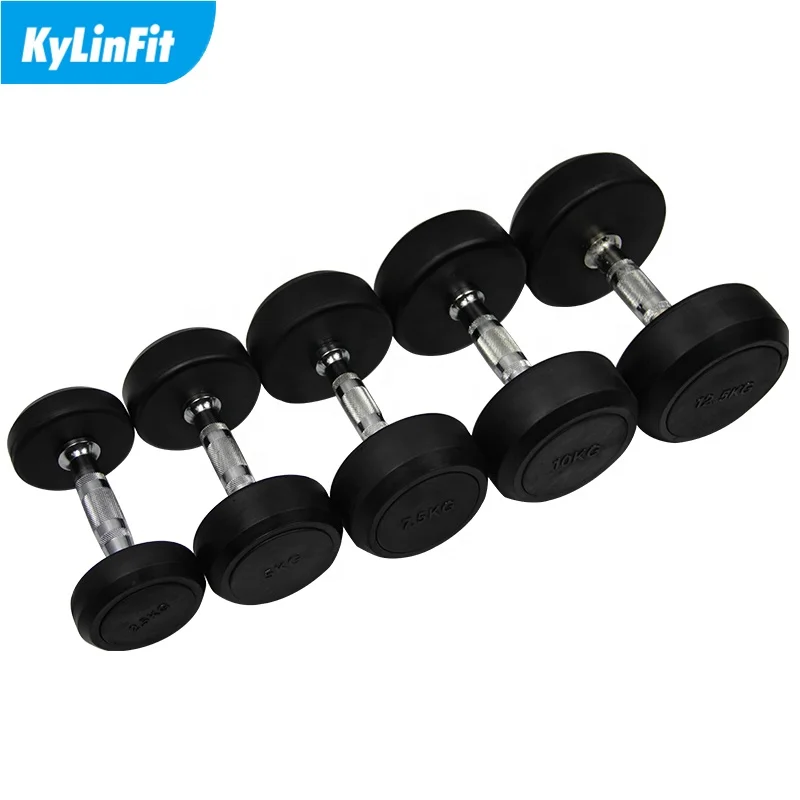 Wholesale Gym Equipment Cast Iron Rubber Round Head Dumbbell