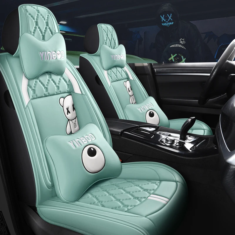 New Car Decorative Pink Girly Seats Cover Universal Leather Four Seasons Pad Interior Accessories Cushion Auto Car Seat Covers