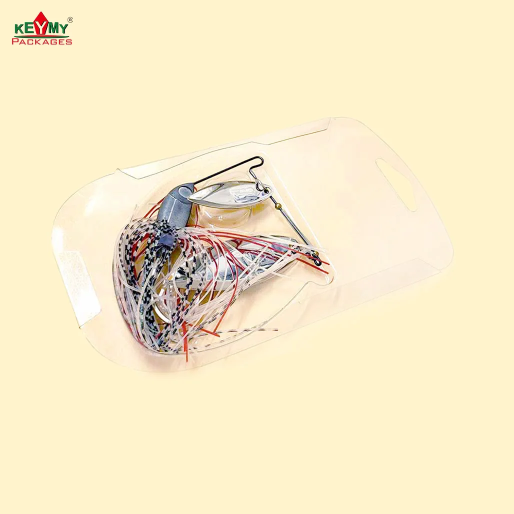 Custom cheap plastic slide blister packaging for lure in Shenzhen, PVC / PET slide blister package for lure with paper card