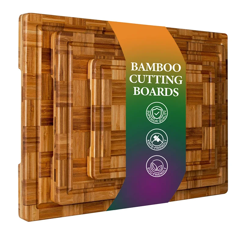 2024 Популярные бамбуковые изделия, оптовая продажа роскошных очень больших кухонных блоков, набор разделочных досок для резки бамбука с индивидуальным логотипом